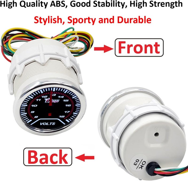 LKRXW Car Volt Gauge 2" 52mm Auto Voltage Gauge Meter Universal Volt Tester Pointer Gauge 12V Bright Light Indicator Meter Smoke Len 8 to 18 V - Image 2